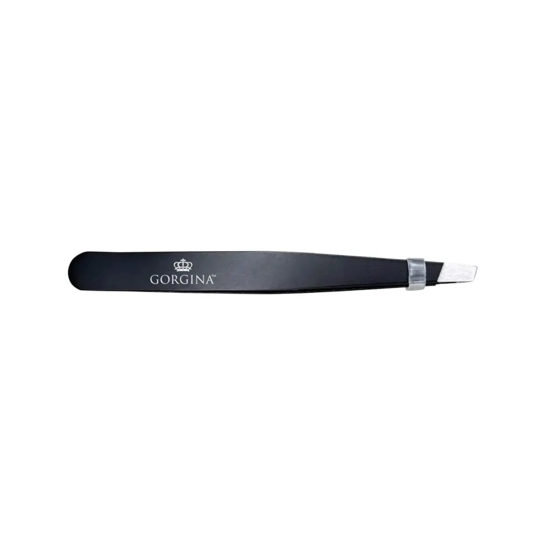 Black tweezers with slanted tips and "Gorgina" logo in white.