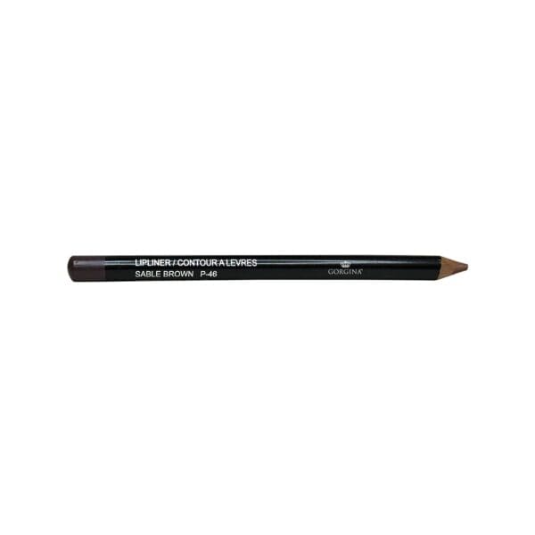 A black lip liner pencil with "Sable Brown P-46" and brand name "Gorgini" printed in white.