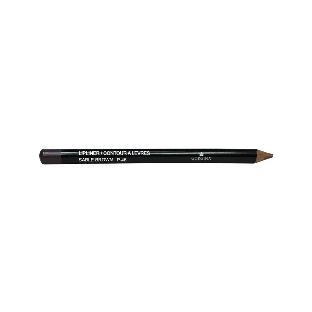 A black lip liner pencil with "Sable Brown P-46" and brand name "Gorgini" printed in white.