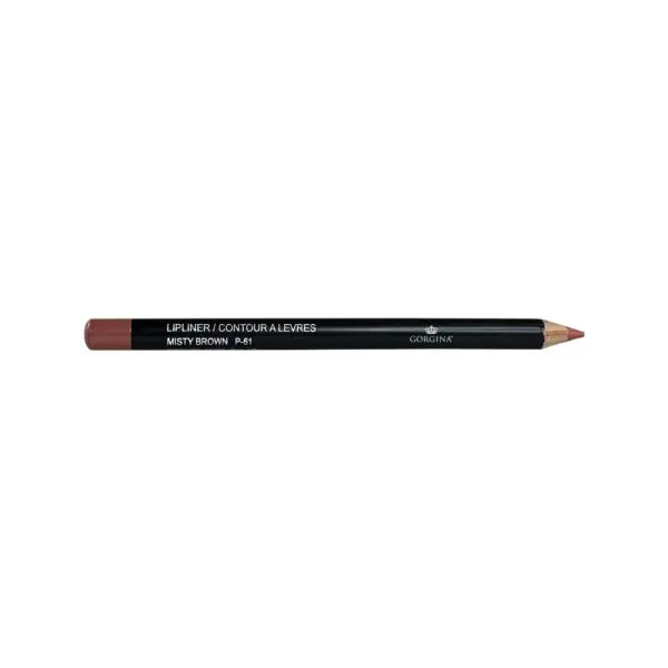 Lip liner pencil labeled "Gorgina Lipliner/Contour à Lèvres Misty Brown P-61" with a brown tip.