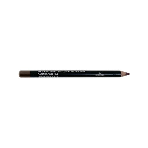 A dark brown eyeliner pencil on a white background.