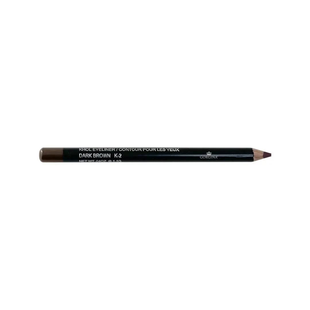 A dark brown eyeliner pencil on a white background.