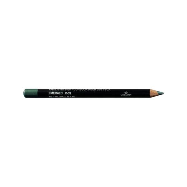 A green eyeliner pencil labeled "Emerald K-39" with a sharpened tip.