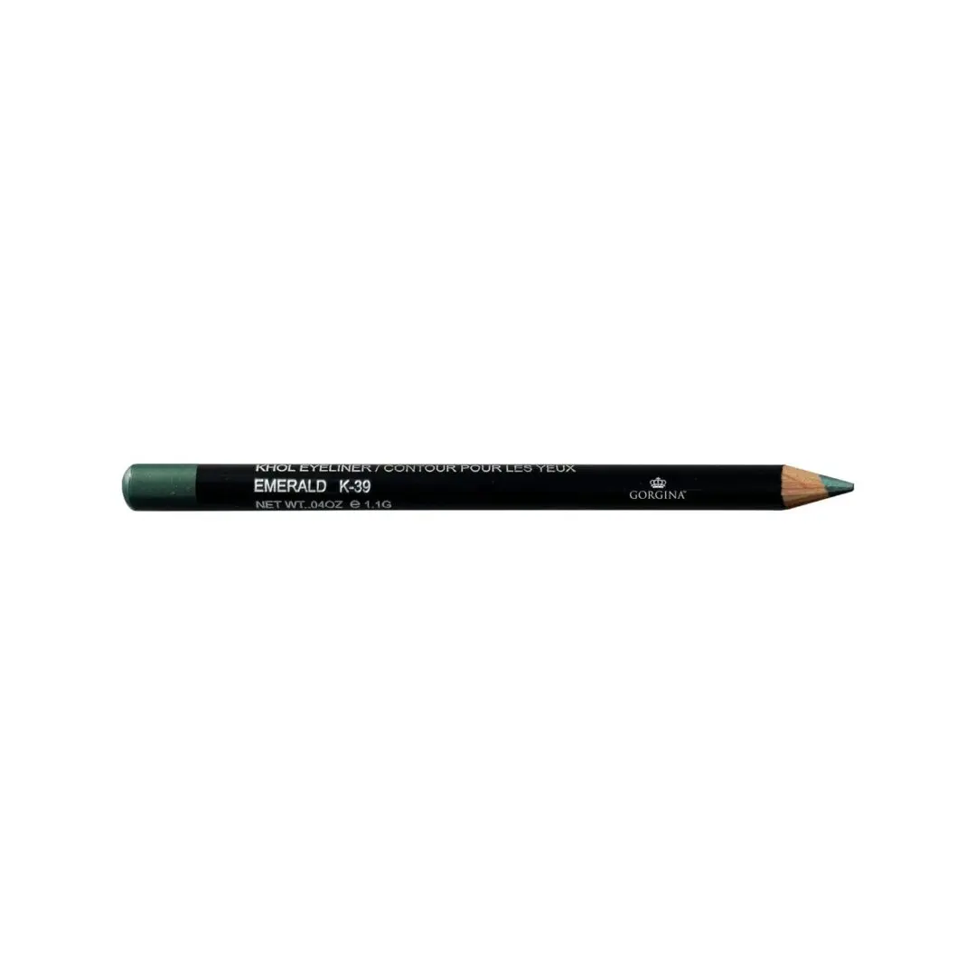 A green eyeliner pencil labeled "Emerald K-39" with a sharpened tip.