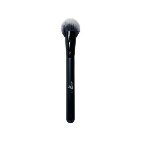 Black makeup brush with soft bristles and a round tip, suitable for applying blush or powder.