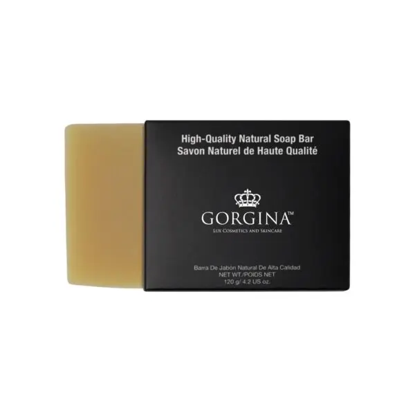 A high-quality natural soap bar with English and French labels, branded by Gorgina, weighing 120g or 4.2oz.