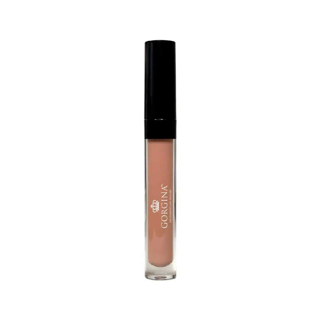 A tube of pinkish-beige liquid lipstick with a black cap, labeled "Gorgina.