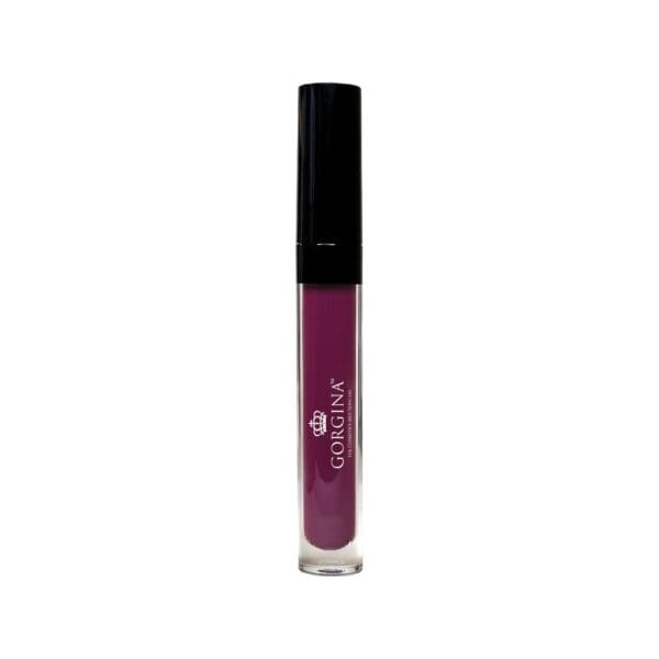 A tube of purple liquid lipstick with a black cap and "GORGINA" label on the side.