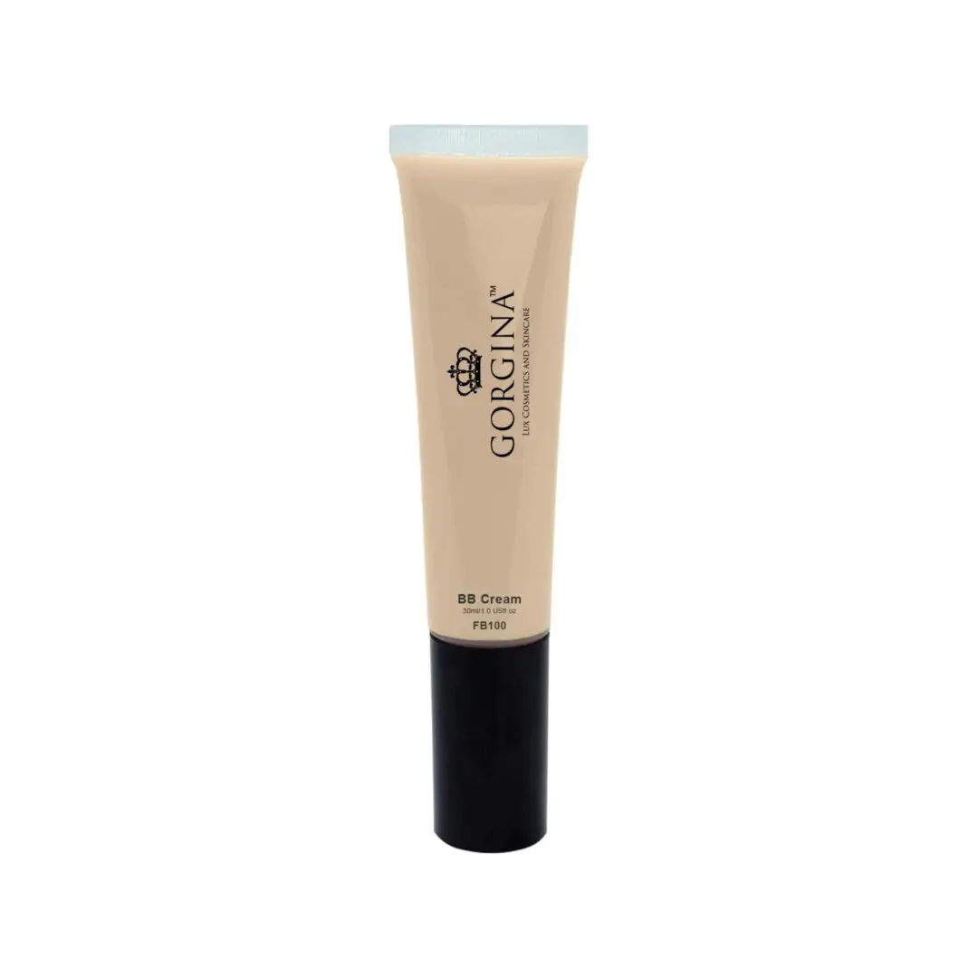 A tube of Gorgina BB Cream in shade FB100 with a black cap and beige label.