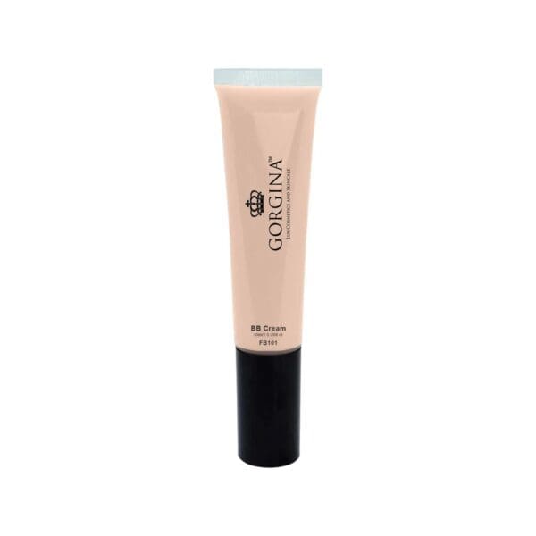 A tube of GORGINA BB Cream, labeled FB101, with a light beige shade. The tube features a black cap and black text on the front.