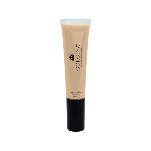 A tube of Gorgina BB Cream with a black cap, featuring a beige label and the product details.