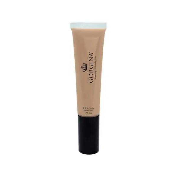 A beige tube of Gorgina BB Cream with a black cap stands against a white background.