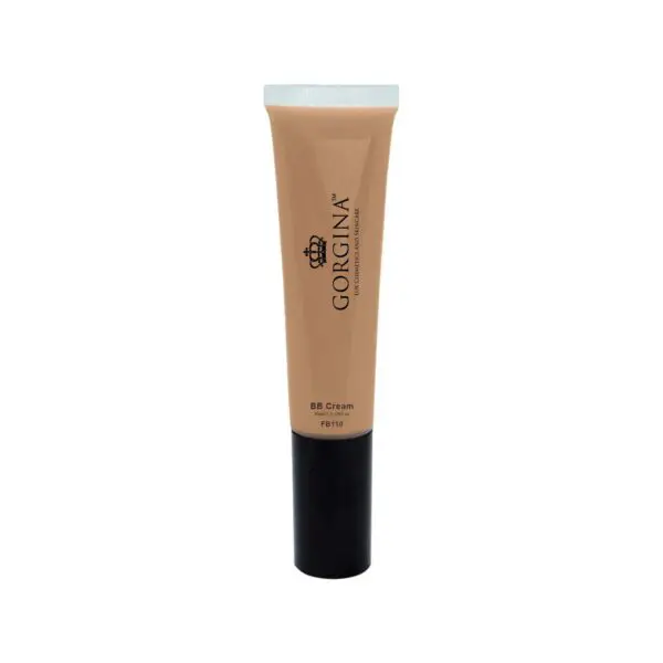 A BB cream tube with a beige label and black cap, featuring the brand name "Gorgina" and shade FB010.