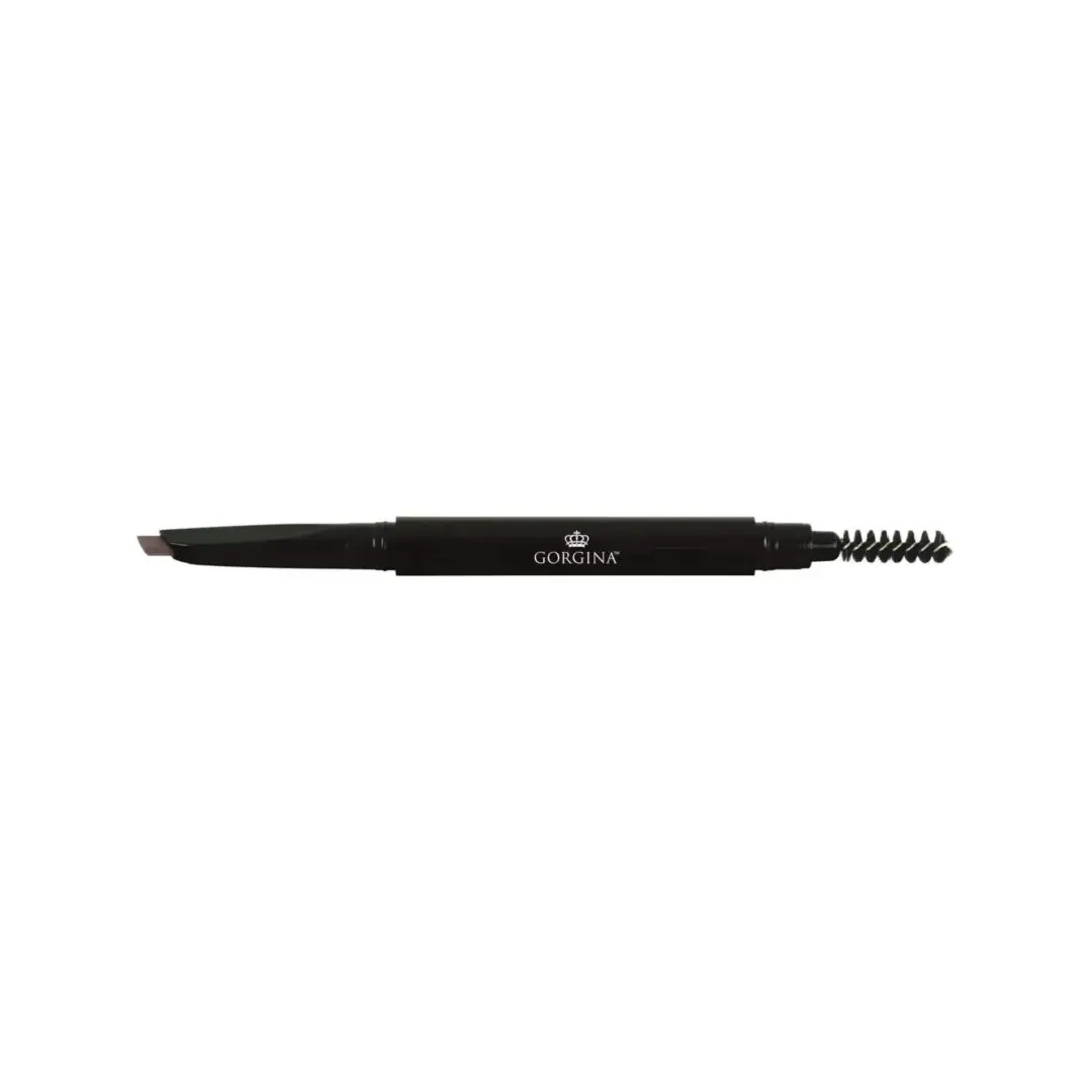 Dual-ended eyebrow pencil with a slanted tip on one side and a spoolie brush on the other.