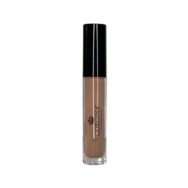 A tube of liquid foundation with a black cap and transparent body displaying the brand name "Corynne Hailey.