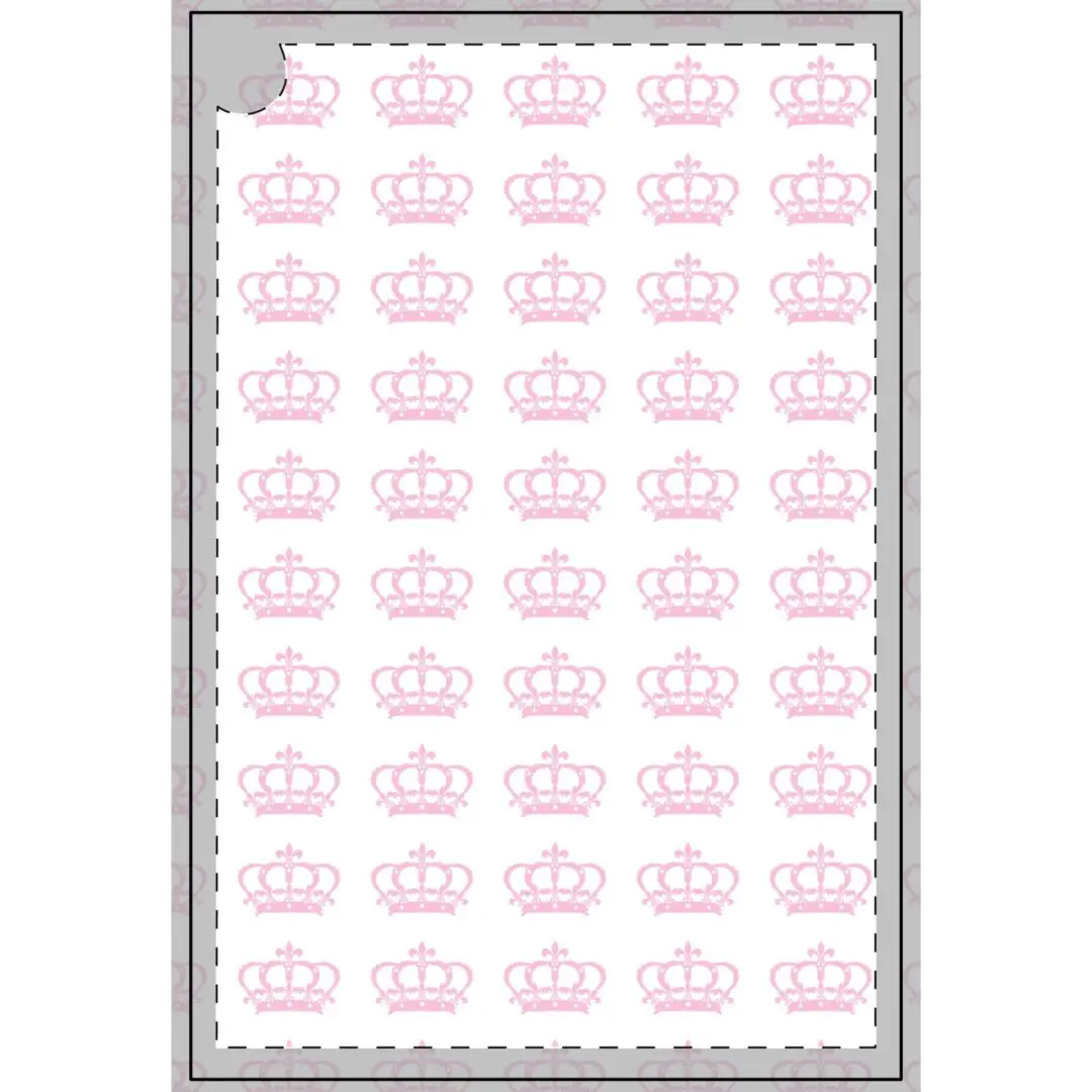 A Gorgina Golf Towel with a design featuring pink crowns, with one corner folded.