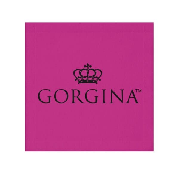 A pink square face towel featuring a black crown design above the bold "GORGINA™" text.