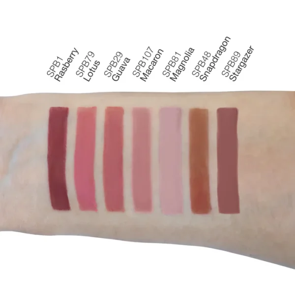 A close up of the arm with different shades of lipstick