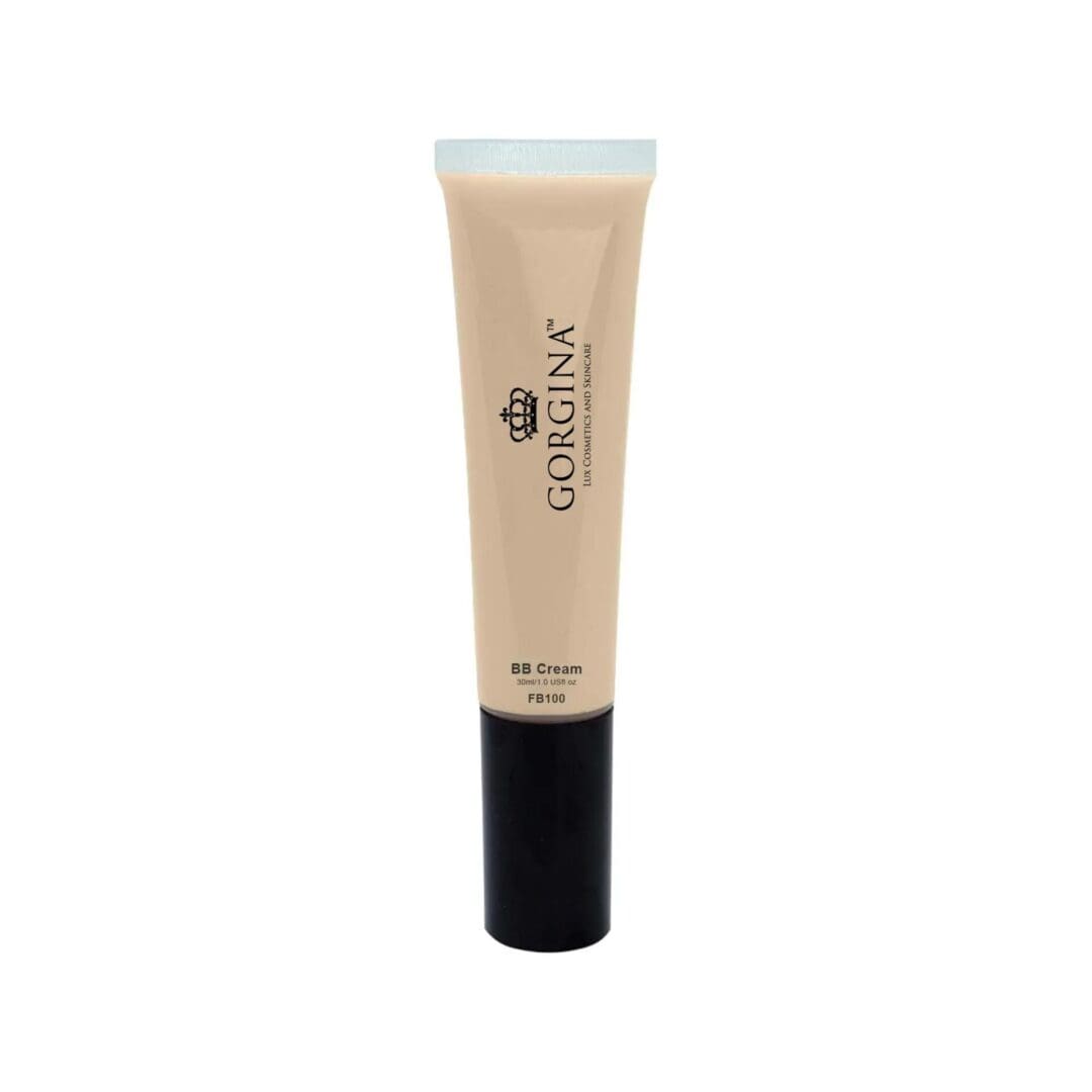 A tube of Gorgina BB Cream in shade FB100 with a black cap, standing upright against a white background.