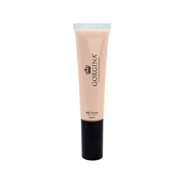 A beige tube labeled "Gorgina BB Cream FB101" with a black cap, standing upright against a white background.