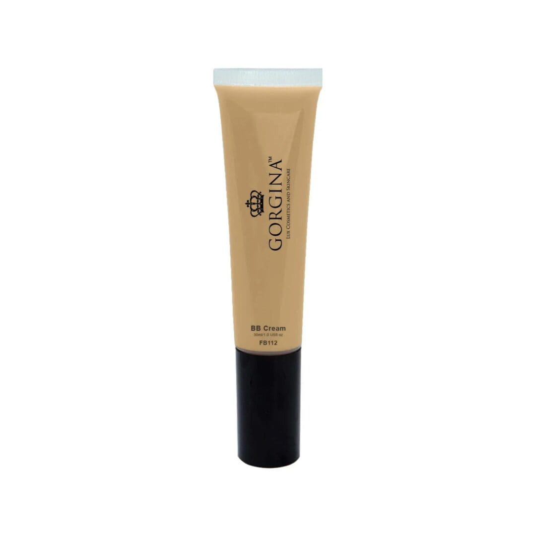 A beige tube of Gorgina BB Cream with a black cap, labeled "BB Cream FB112" against a white background.