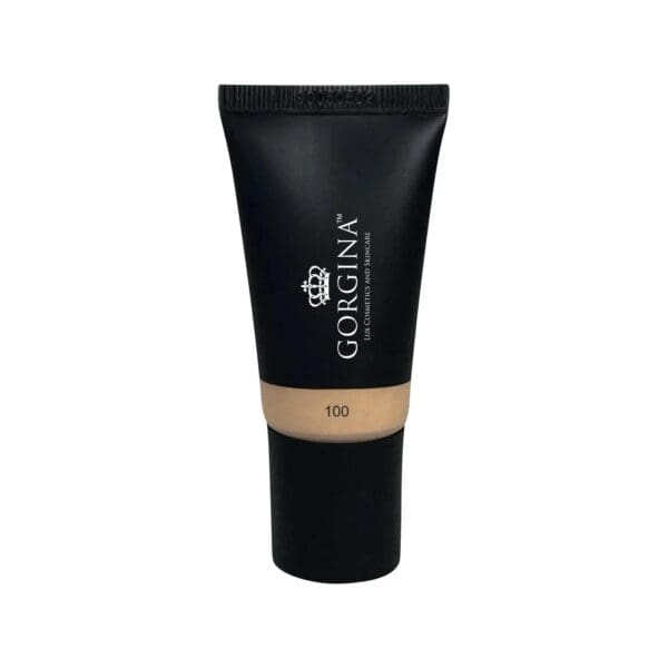 A black tube labeled "Gorgina Lip Contour and Concealer 100" with a transparent section showing a beige concealer shade inside.