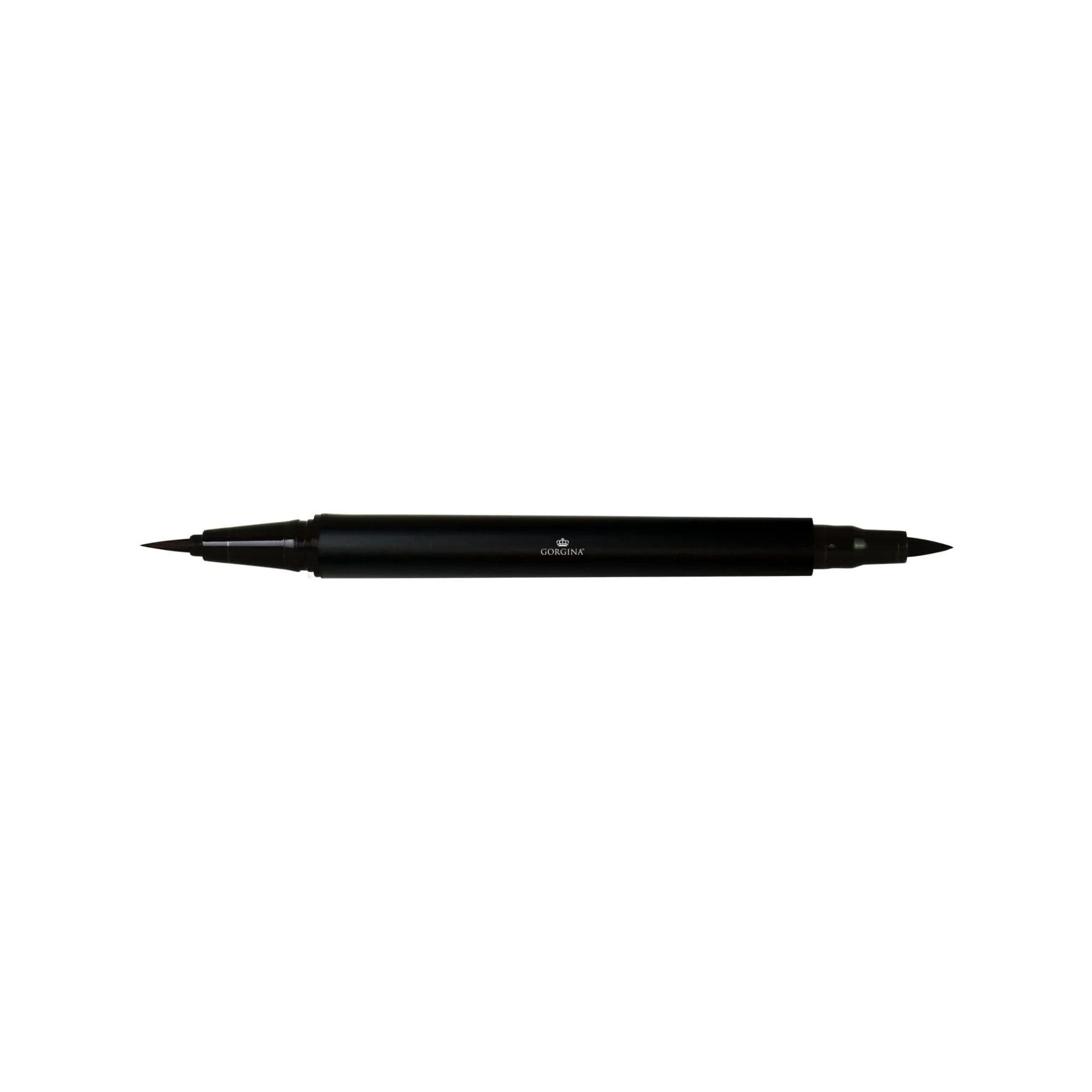 A black dual-ended eyeliner pen with pointed tips on both sides, displayed horizontally on a white background.