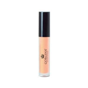 A tube of Lip Gloss - Dripping Gold LG22 with a black cap and peach-colored gloss is displayed against a white background.